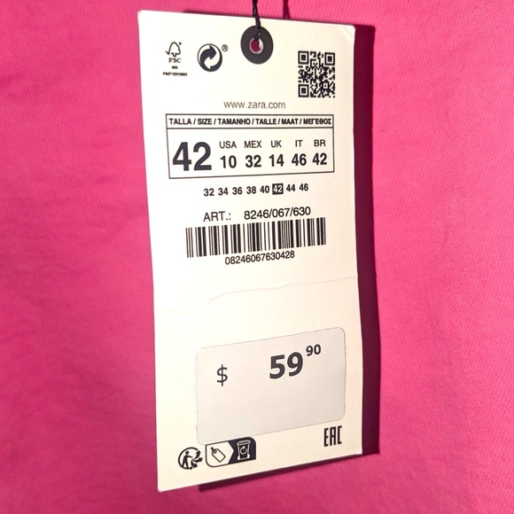 BNWT Zara High Waisted Straight Leg Jeans in Fuchsia size 10 - Picture 6 of 6